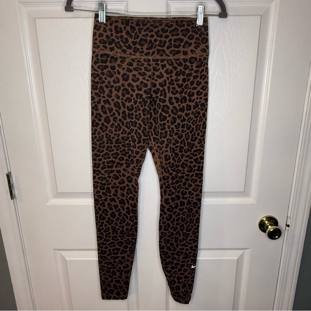 Nike Brown and Black Leopard Print Leggings Running Tights Size XS GUC
